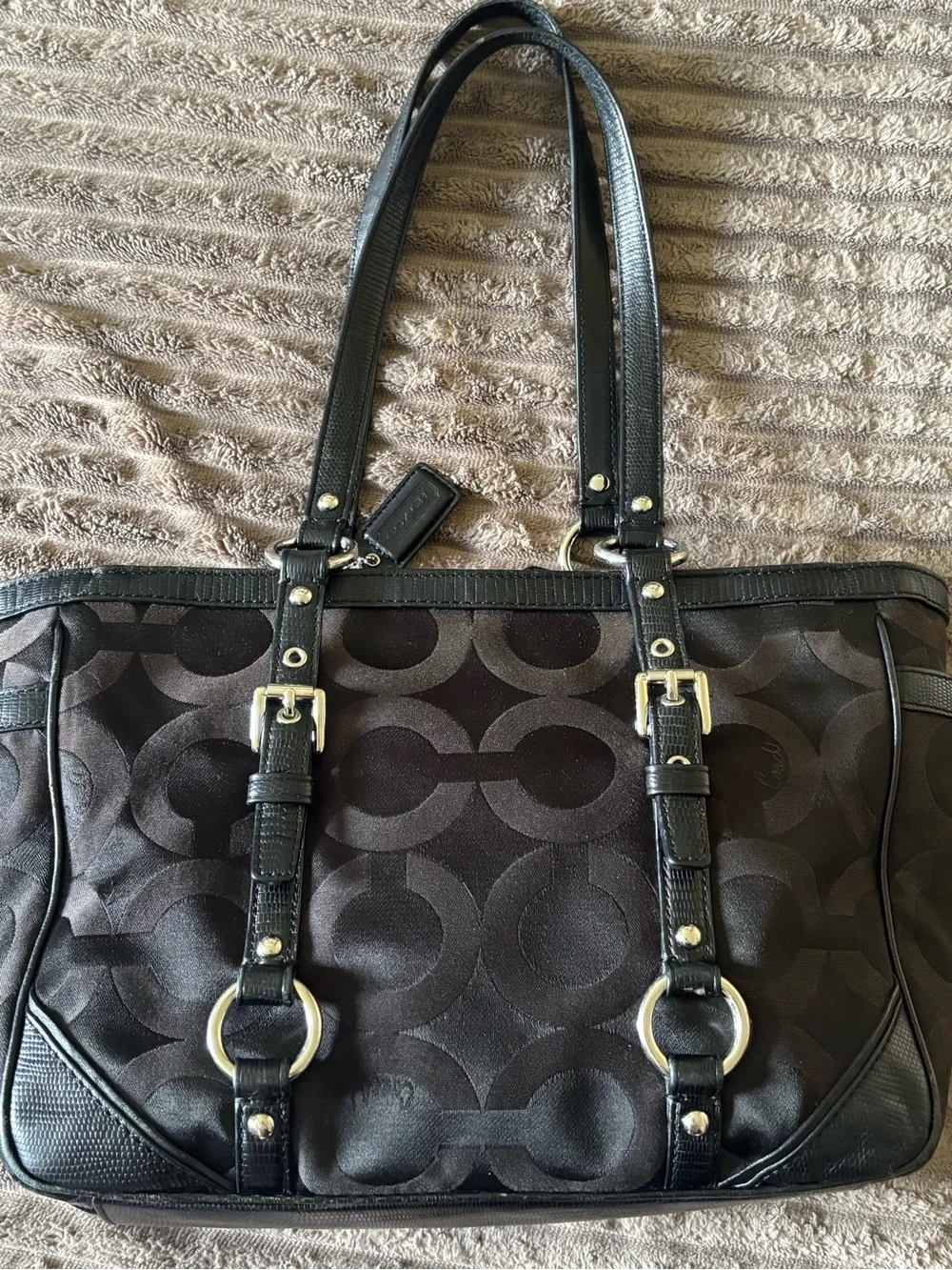 Coach Black Signature C-Pattern Satin Tote